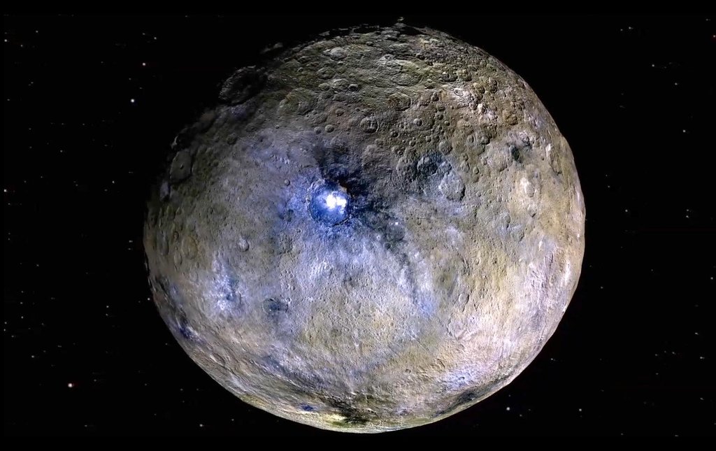 Dwarf planet Ceres is shown in these enhanced-color renderings