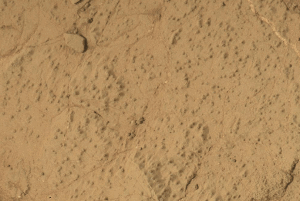 NASA's Curiosity rover drilled into this rock target, 'Cumberland', on 19 May 2013 and collected a powdered sample of material from the rock's interior. Credit: NASA/JPL-Caltech/MSSS
