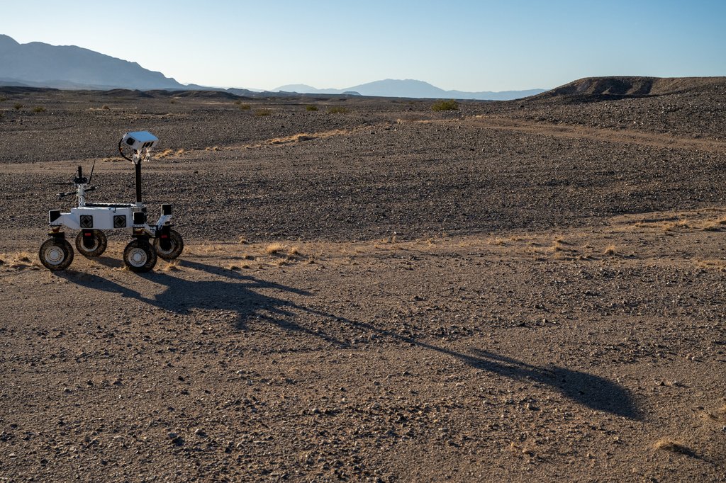 Description A prototype four-wheel rover developed at NASA’s Jet Propulsion Laboratory with advanced mobility and robotic autonomy capabilities trundled across the Colorado Desert near Plaster City, California, during a field test in March 2026....