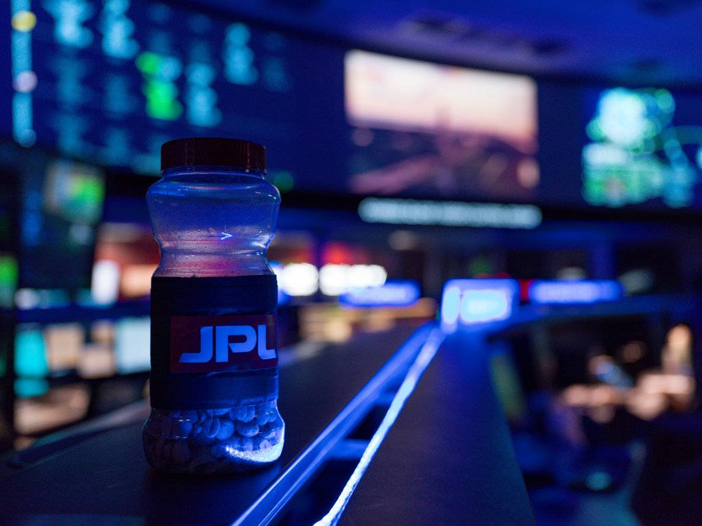 Description A container of “lucky peanuts” sits above workstations within the Space Flight Operations Facility at NASA’s Jet Propulsion Laboratory shortly before the launch of the Artemis II mission to the Moon on April 1, 2026. Eating peanuts before...