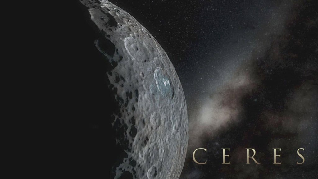 This frame is from a simulated flight of NASA's Dawn over Ceres which emphasizes the most prominent craters, as well as the mountain Ahuna Mons.