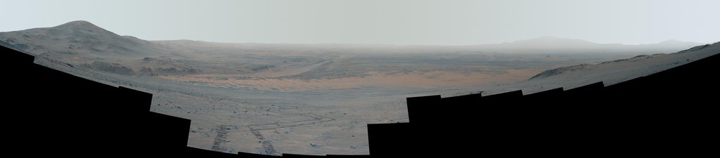 This enhanced-color mosaic was taken on Sept. 27, 2024 by the Perseverance rover while climbing the western wall of Jezero Crater.